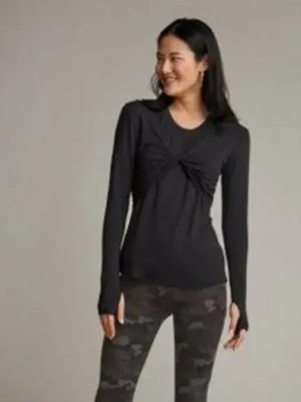 Cabi Black ATC Layered Crop Tee Long Sleeve Shirt Piece
